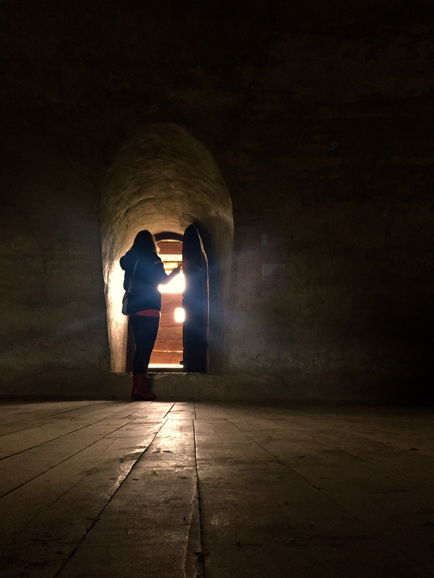 Silhouette Of Woman Opening Up A Door